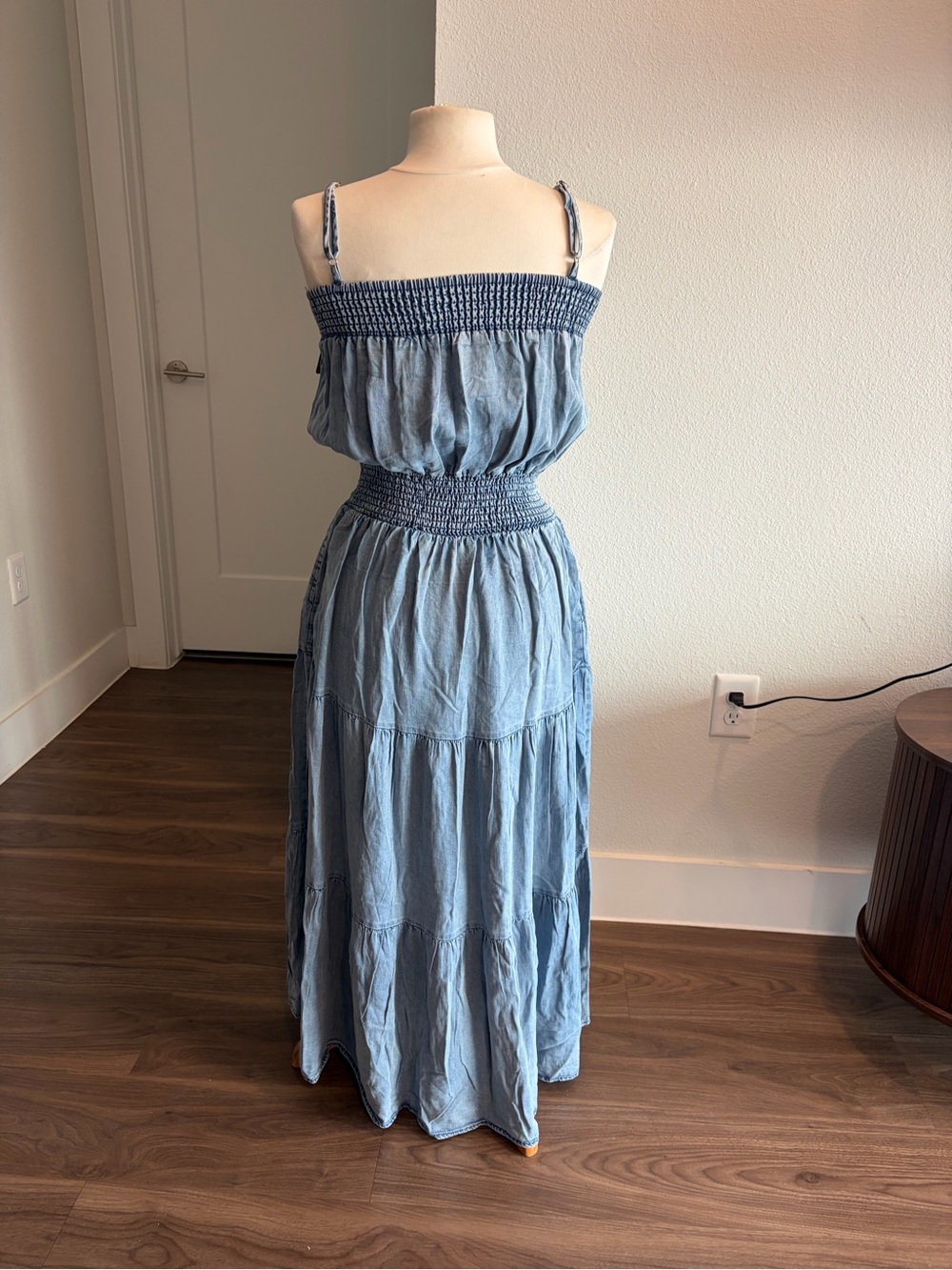 Smocked Bodice Tiered Maxi Dress - Light Blue - Picture 6 of 7